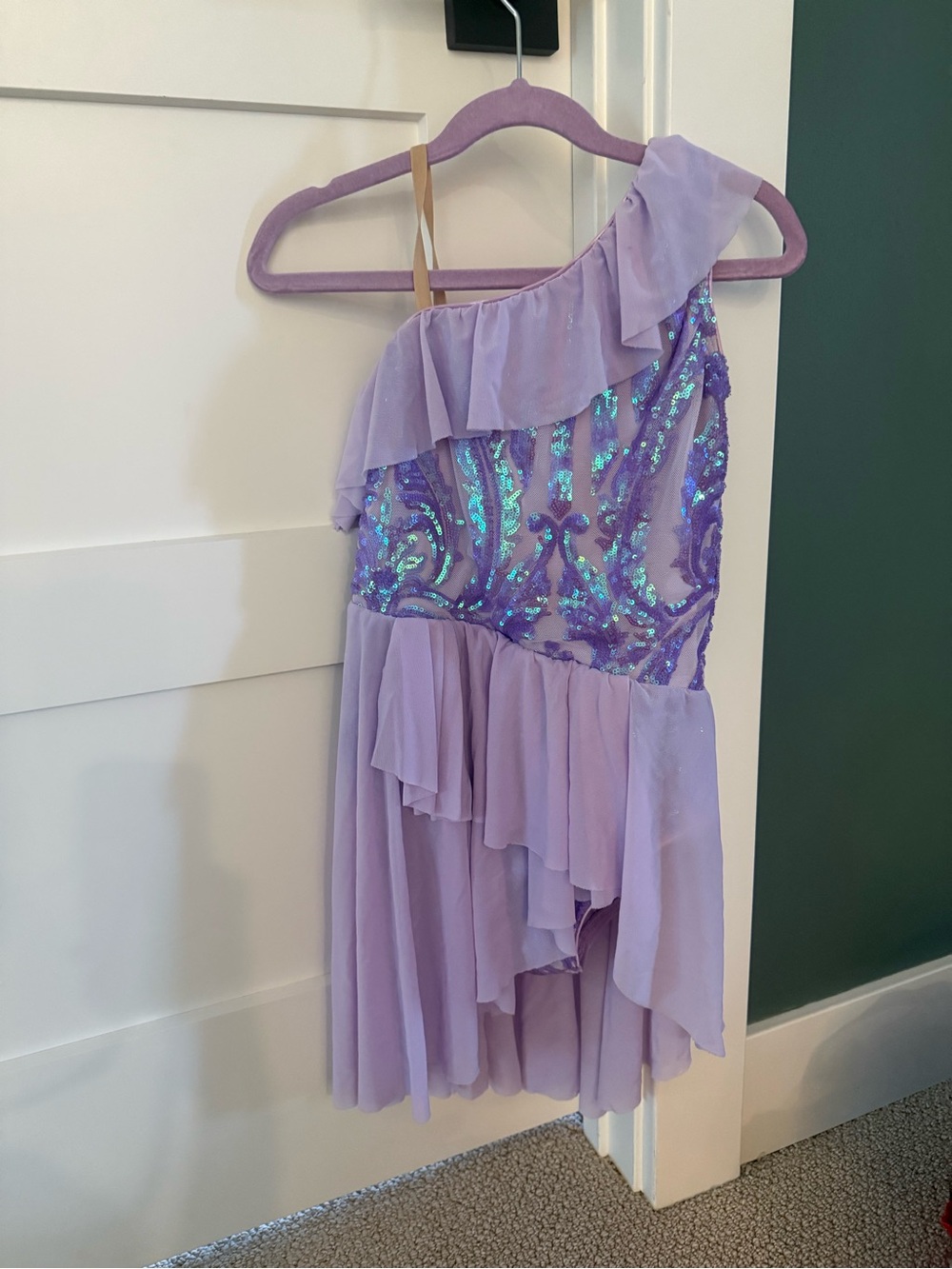 Revolution Lilac One-Shoulder Dance Costume with Iridescent Sequins LC